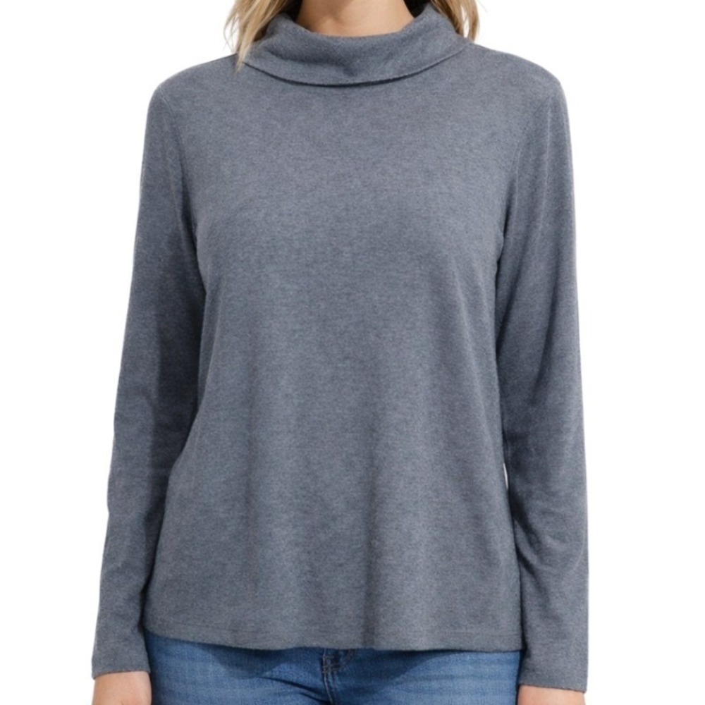 Charter‎ Club Luxury Womens Gray 100% Pima Cotton Funnel Neck Long Sleeve Top XL